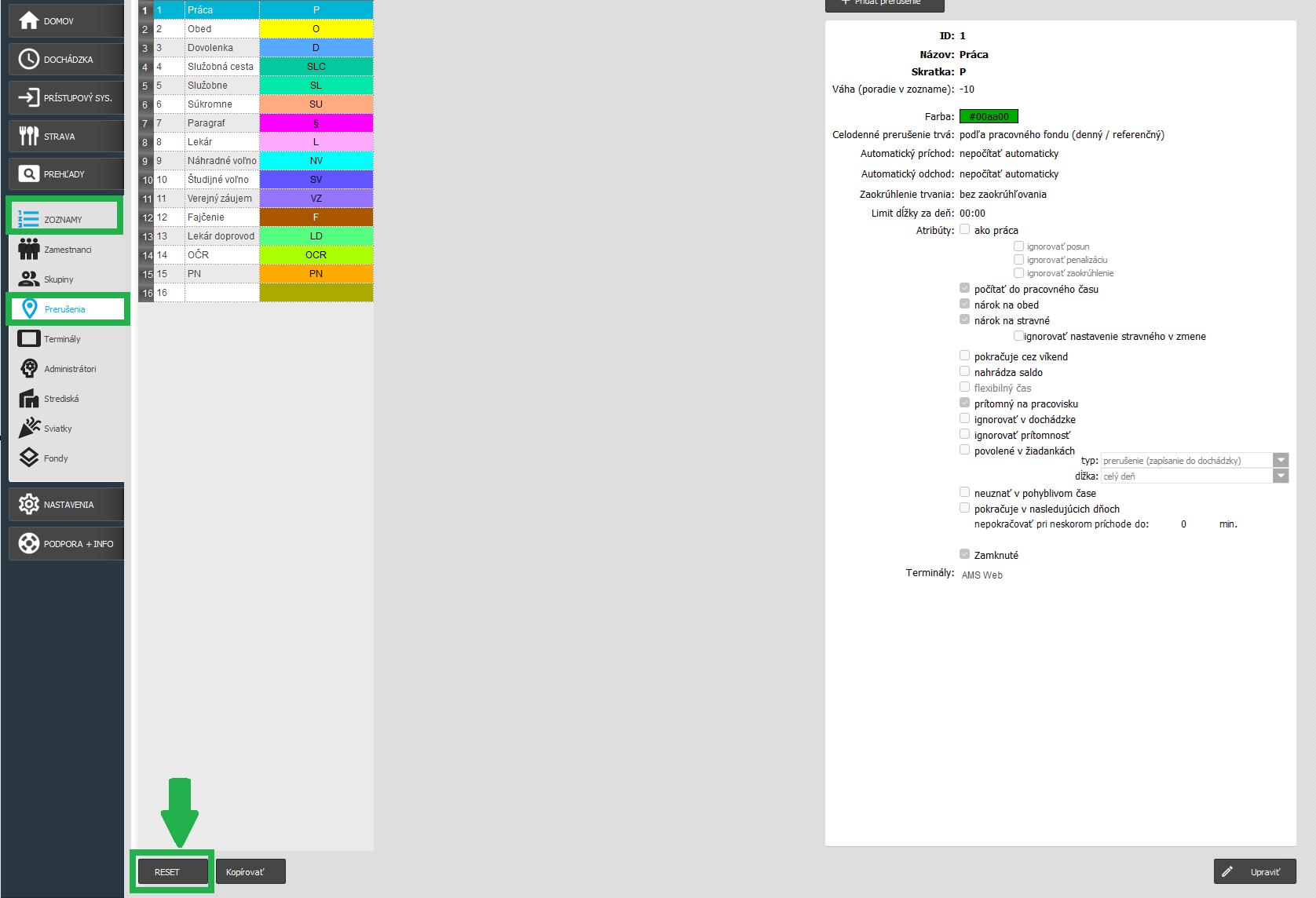 Reset nastavení prerušení