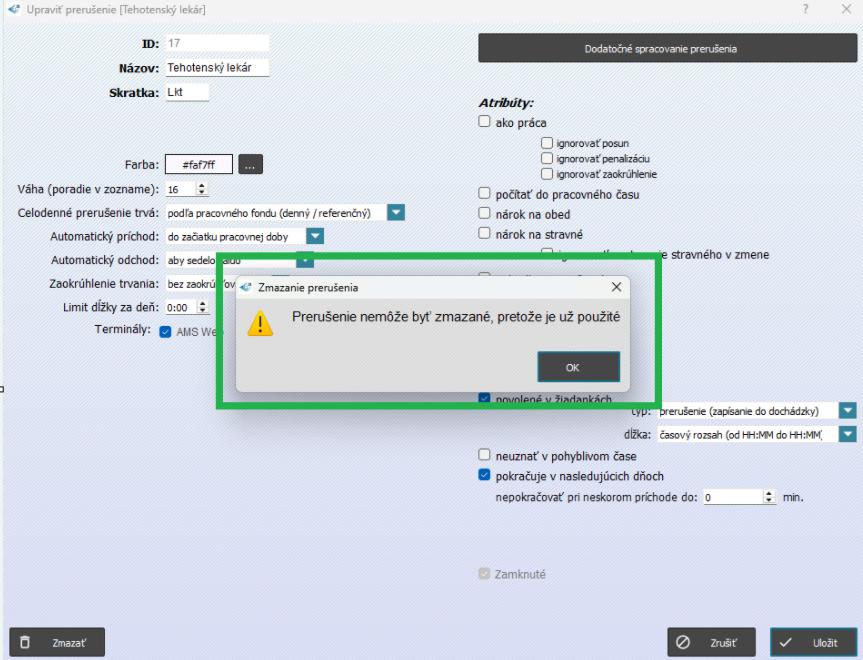 Zmazanie prerušenia - hlásenie o nemožnom zmazaní prerušenia
