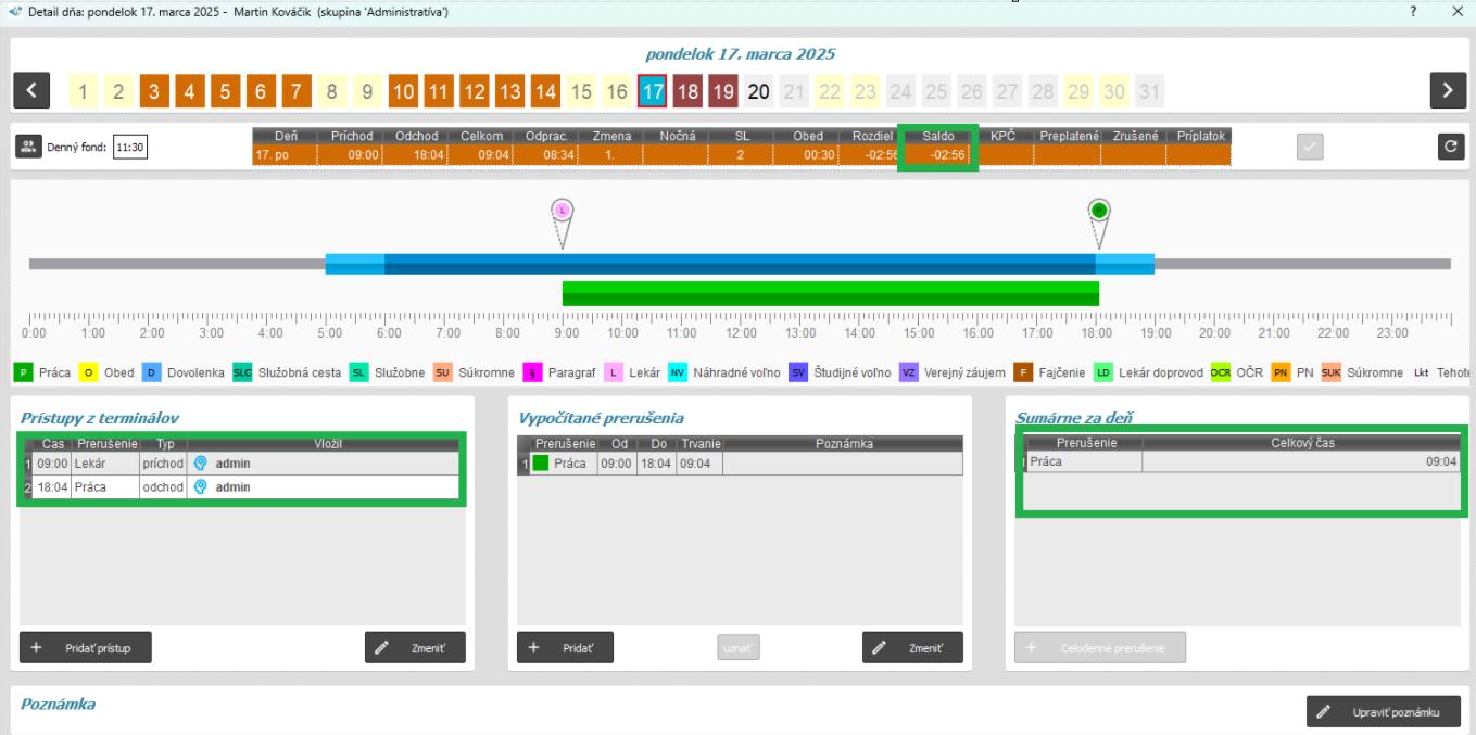 Atuomatický príchod - nepočítať automaticky - v detaile dňa