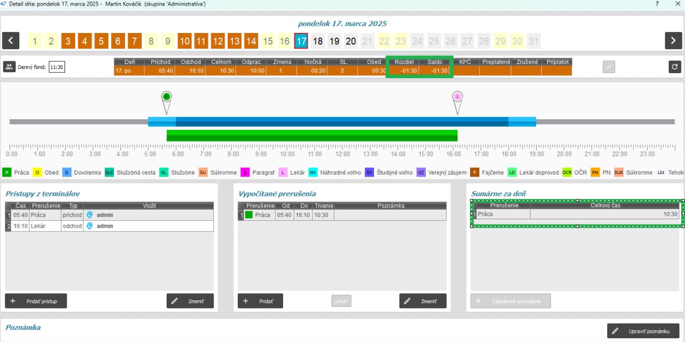 Atuomatický odchod - nepočíttať automaticky - v detaile dňa