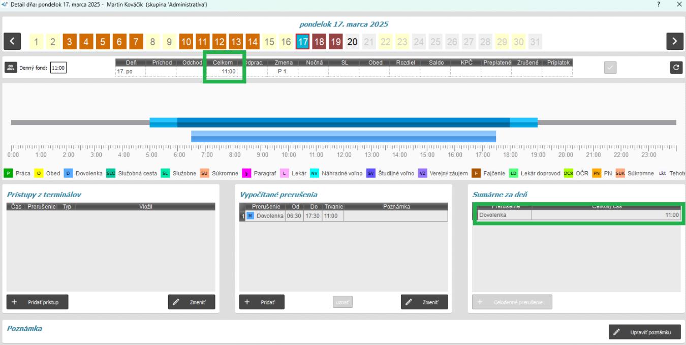 Celodenné prerušenie trvá - denného fondu (ignorovať referenčný)