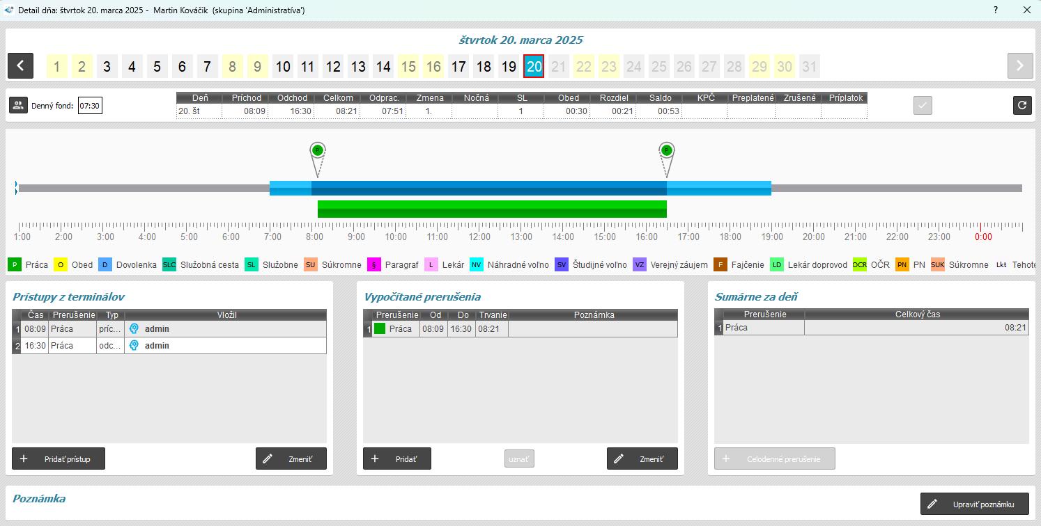 Nepokračovať pri neskorom príchode - zobrazenie v detaile dňa