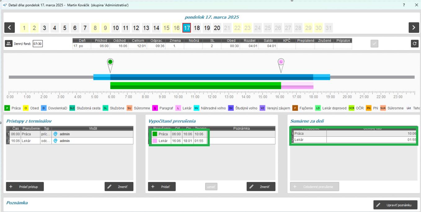 Ďalšie nastavenia prerušení - zaokrúhleie trvania prerušenia - v detaile dňa