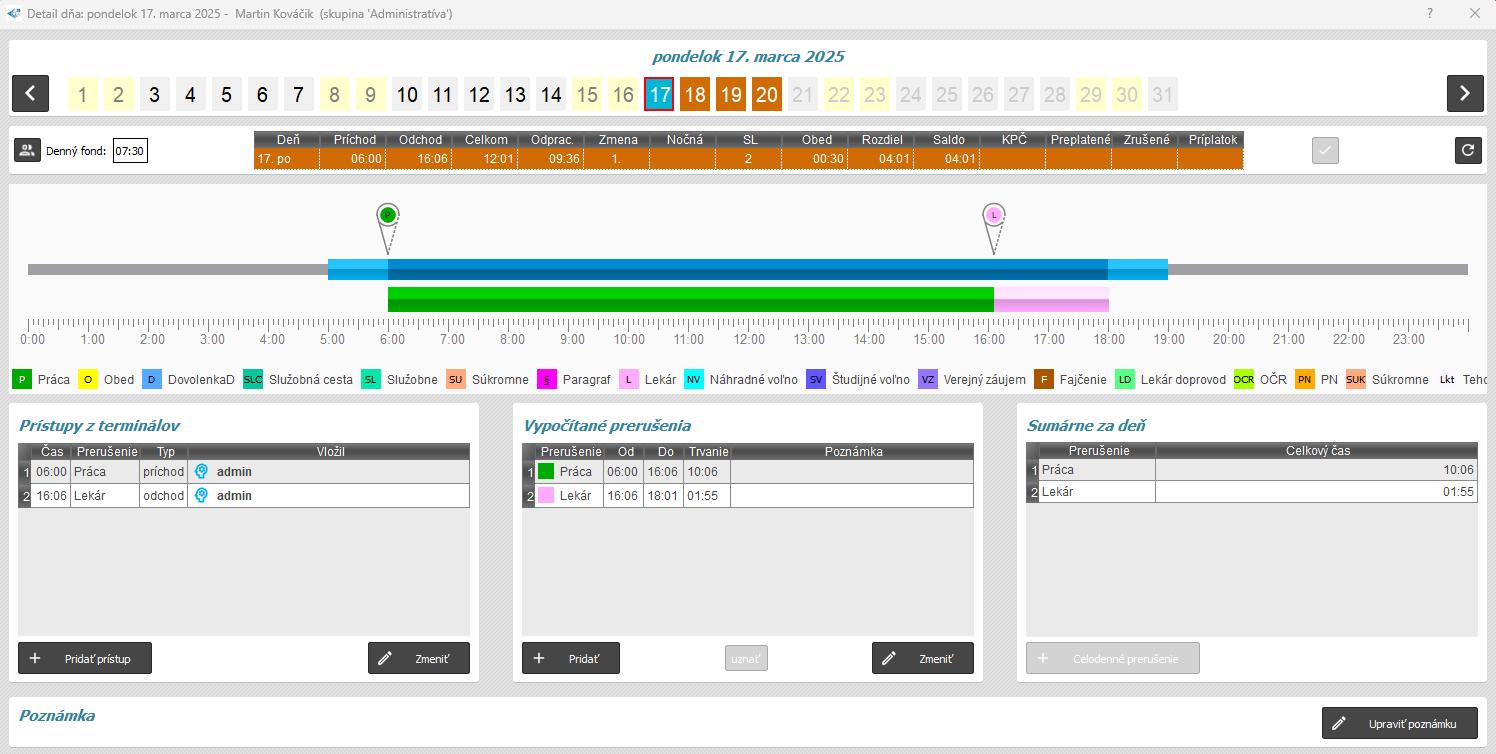 Ďalšie nastavenia prerušení - limit dĺžky trvania prerušenia za deň - v detaile dňa