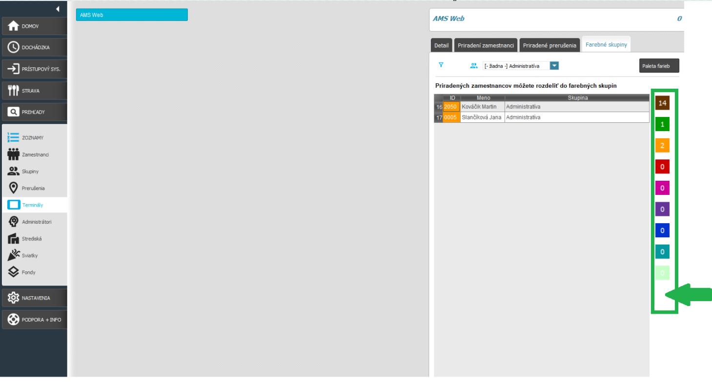 Farebné skupiny v karte Zoznamy - Vymazanie farebnej skupiny