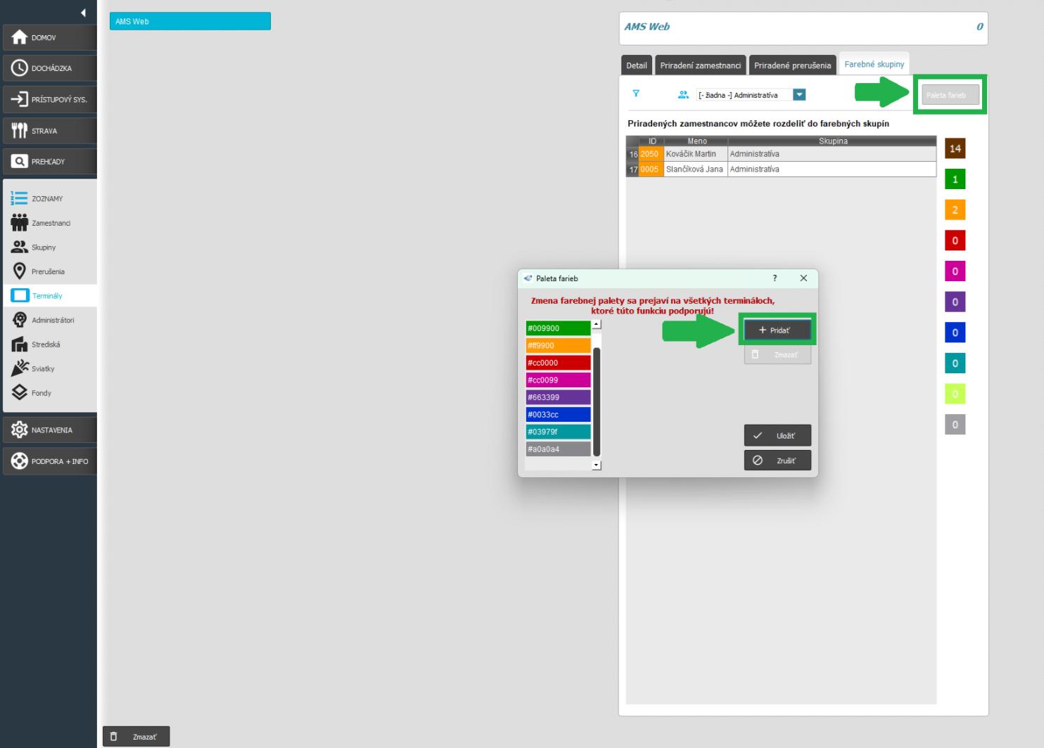 Farebné skupiny v karte Zoznamy - Pridať