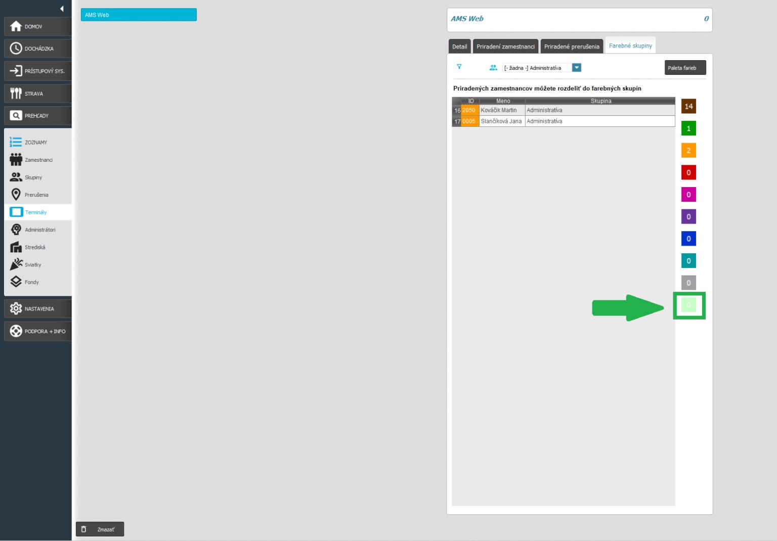 Farebné skupiny v karte Zoznamy - Pridať k vlastným farbám - farebná skupina v zozname