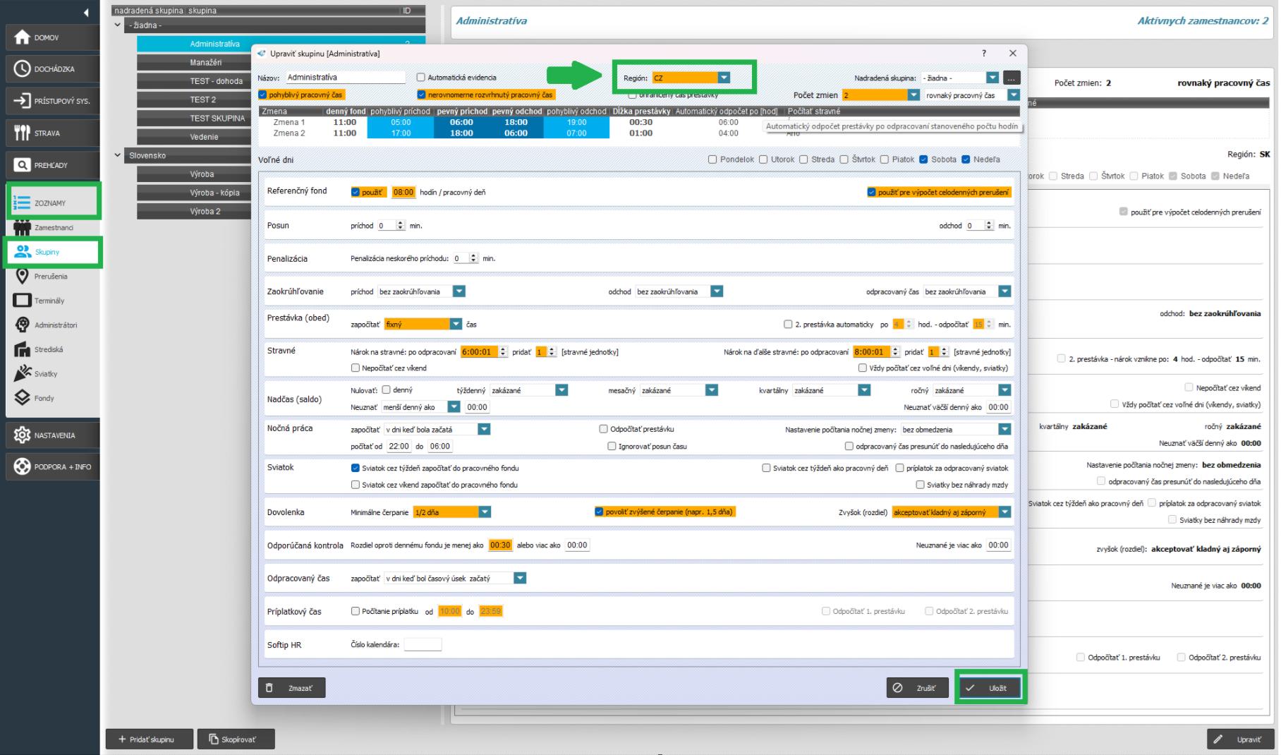Zoznamy - Skupiny - Priradiť región ku skupine