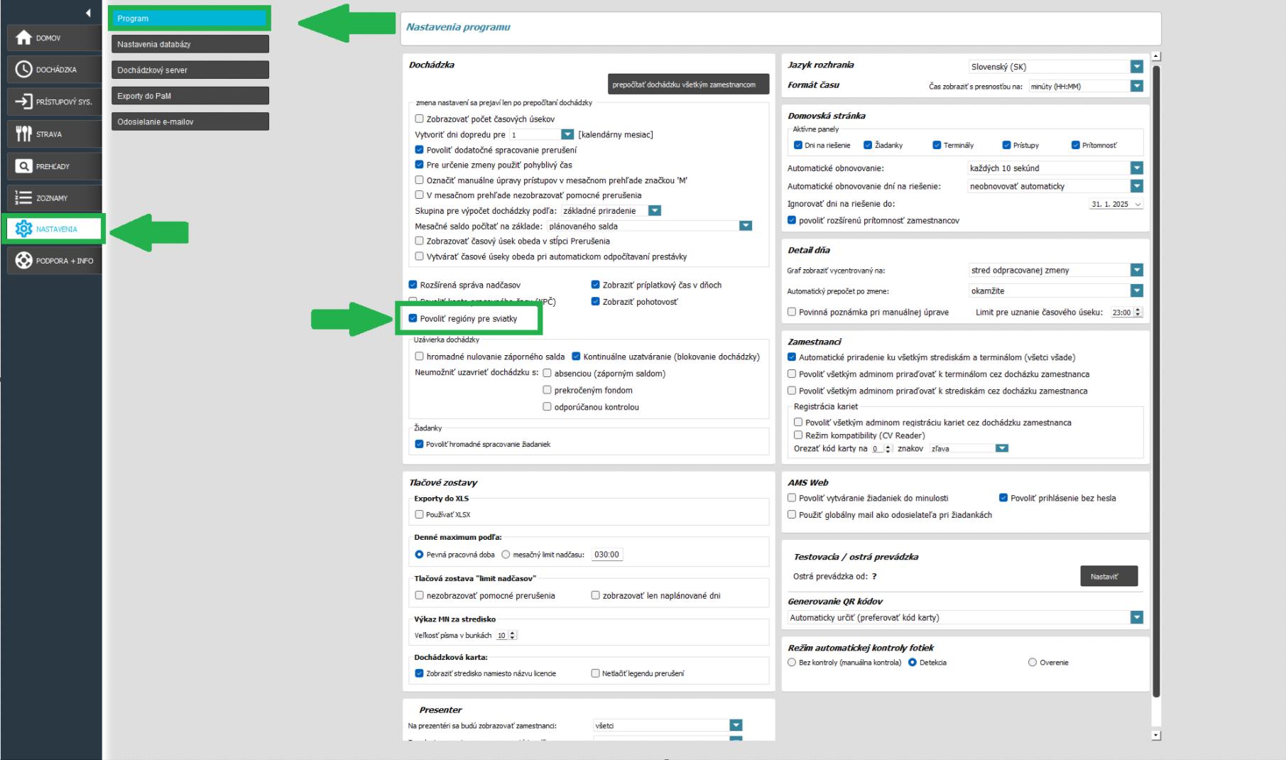Povoliť regióny pre sviatky