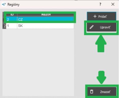 Upraviť/Zmazať región