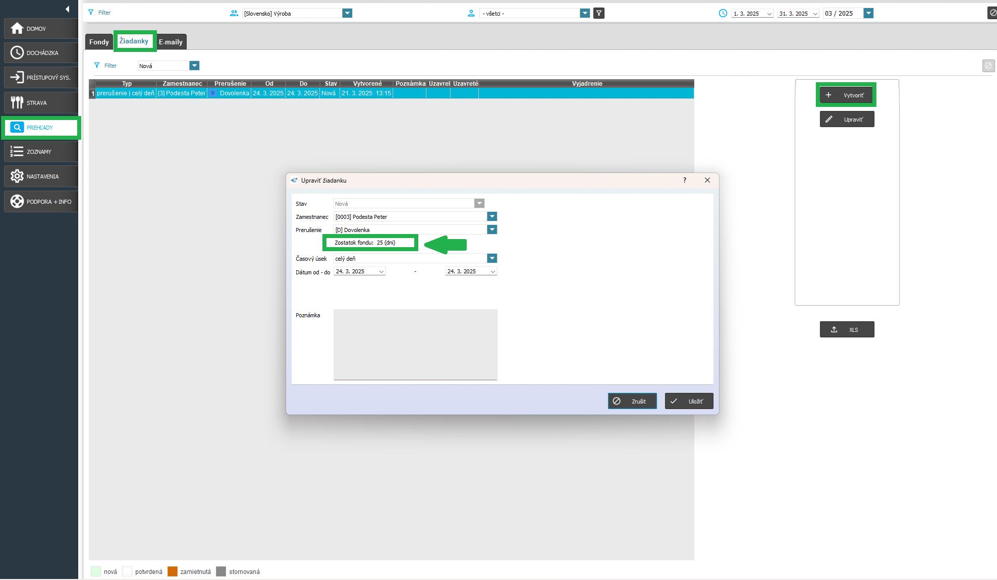Info o zostatku - v žiadankach