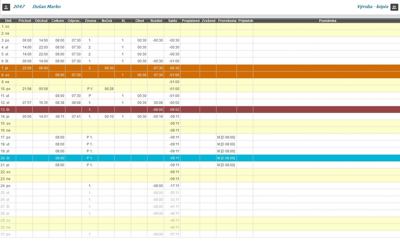 Zobrazenie v minútach v mesačnom prehľade