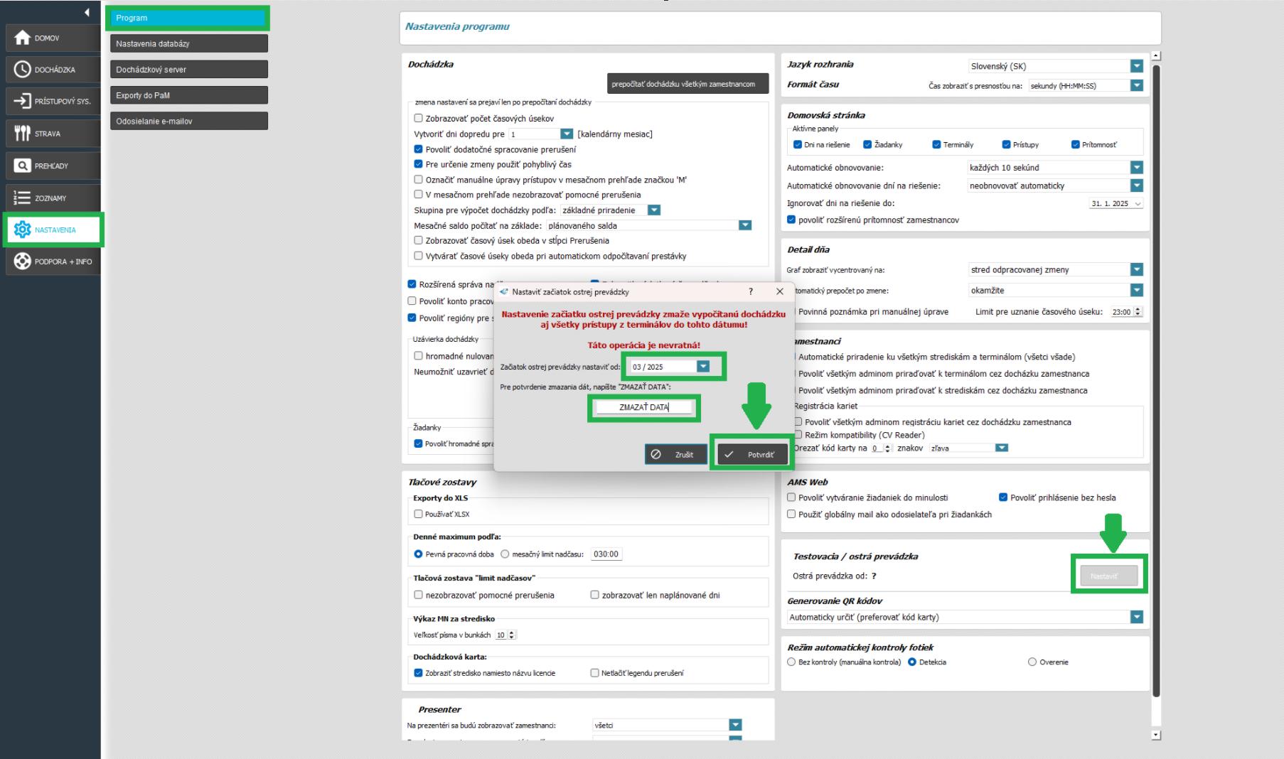Nastavenie ostrej prevádzky