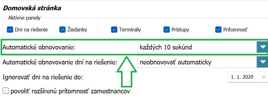 Nastavenia - automatické obnovovanie domovskej stránky