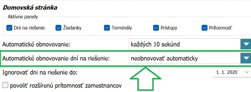 Nastavenia - automatické obnovovanie dní na riešenie
