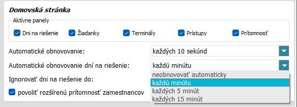 Nastavenia - automatické obnovovanie dní na riešenie - možnosti