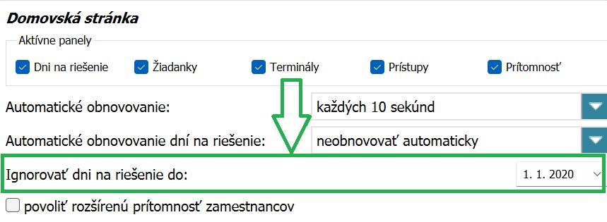 Nastavenia - Ignorovať dni na riešenie do