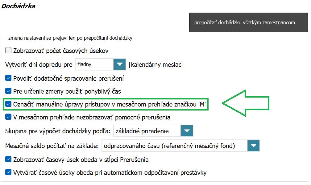 Manuálna úprava označená písmenom M - v nastaveniach programu