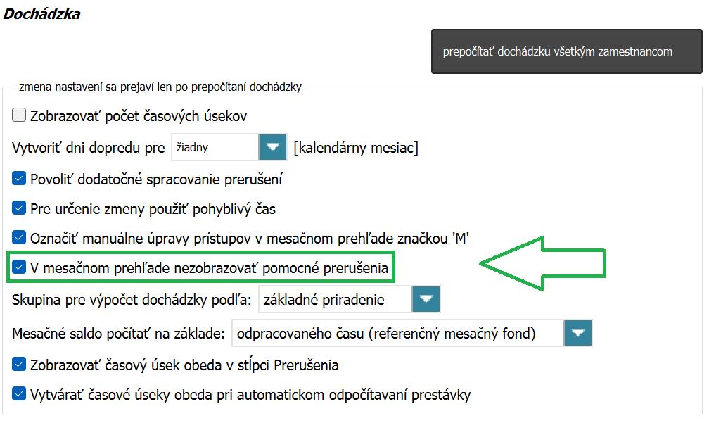 Nezobrazovať pomocné prerušenia - v nastaveniach