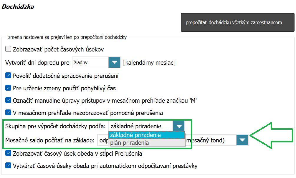 Skupina pre výpočet dochádzky