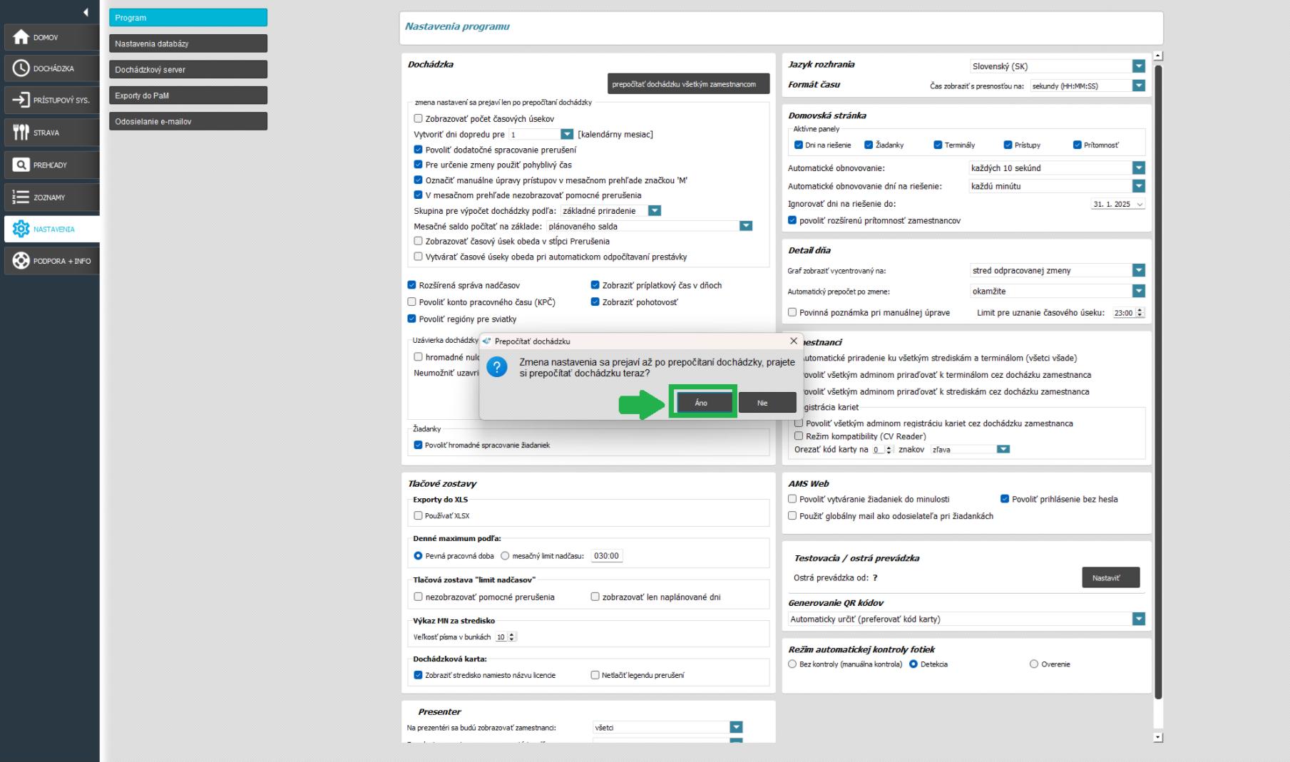 AMS karta Nastavenia - Dochádzka - prepočet