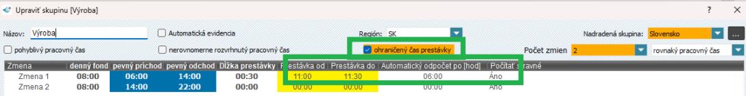 Automatický odpočet prestávky v skupine