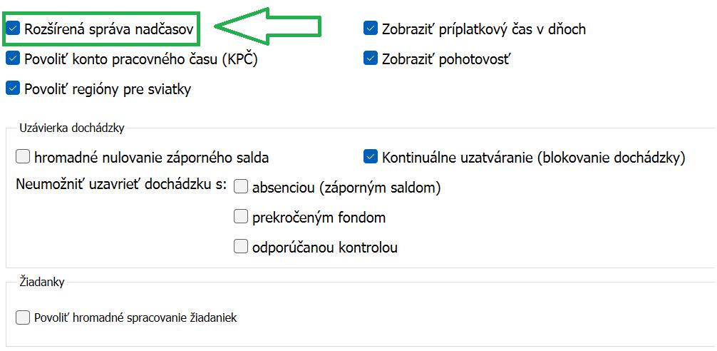Rozšírená správa nadčasov v nastaveniach