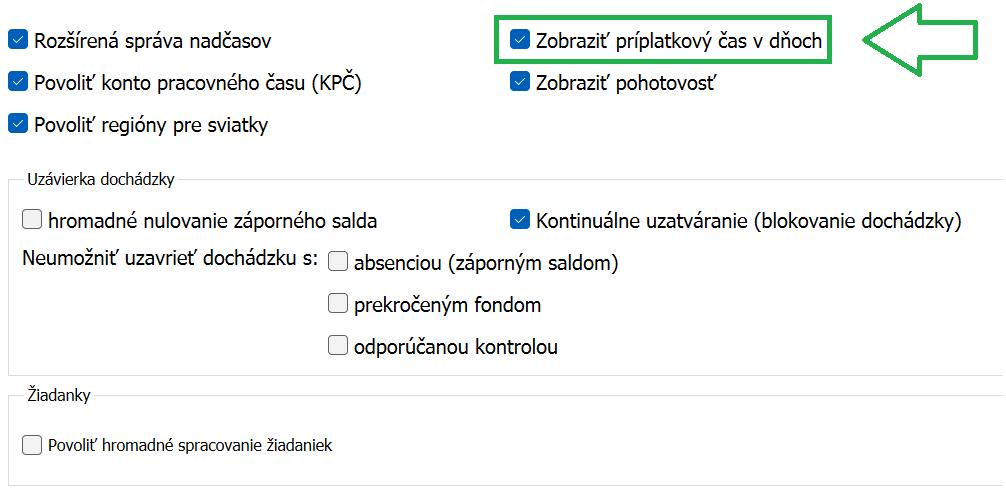Zobraziť príplatkový čas v dňoch v nastaveniach
