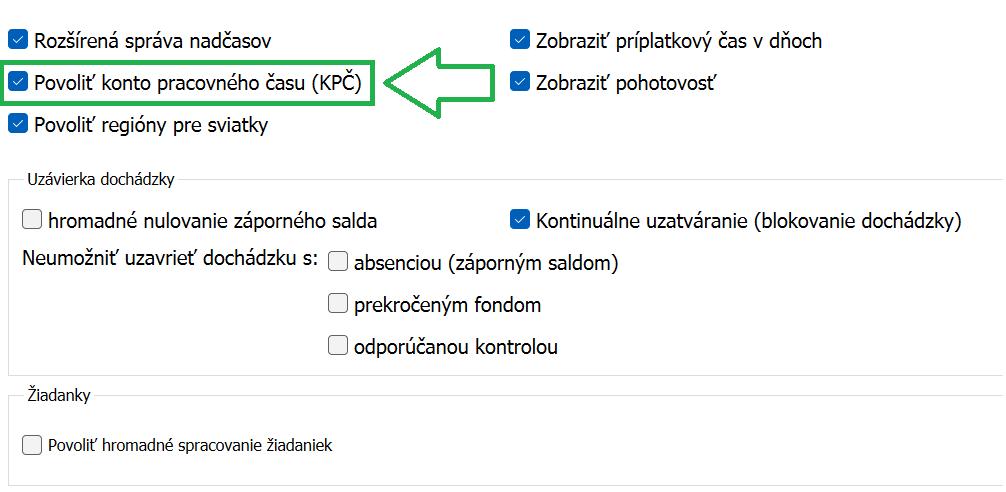 Povoliť konto pracovného času