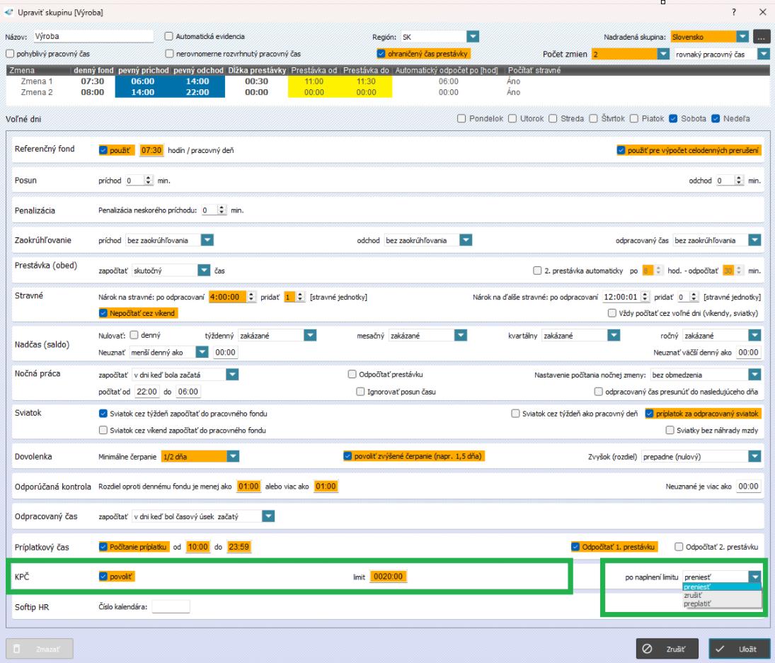 Konto pracovného času v skupine