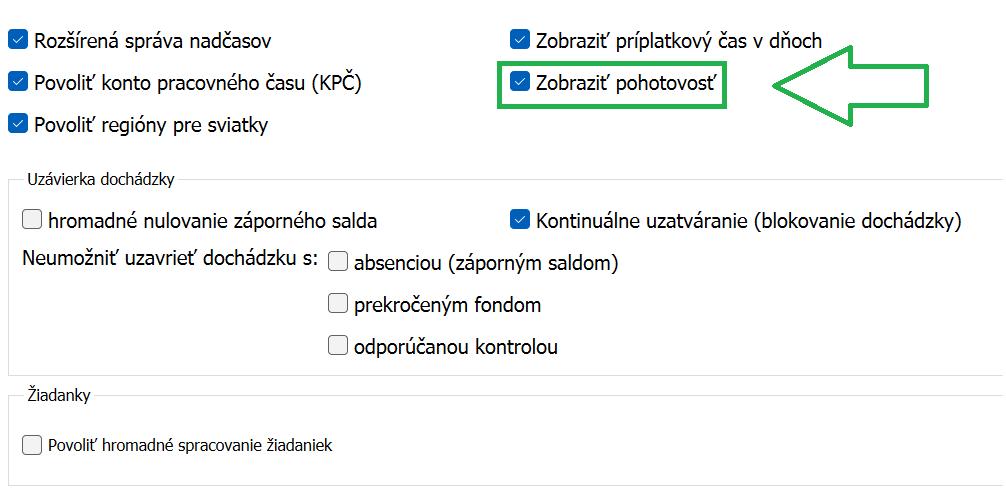 Zobraziť pohotovosť v nastaveniach skupiny