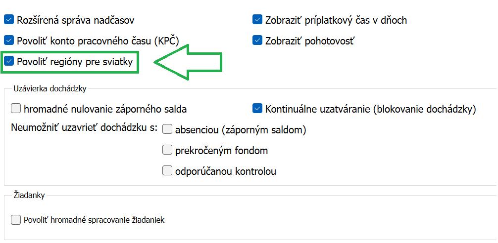 Povoliť regióny pre sviatky
