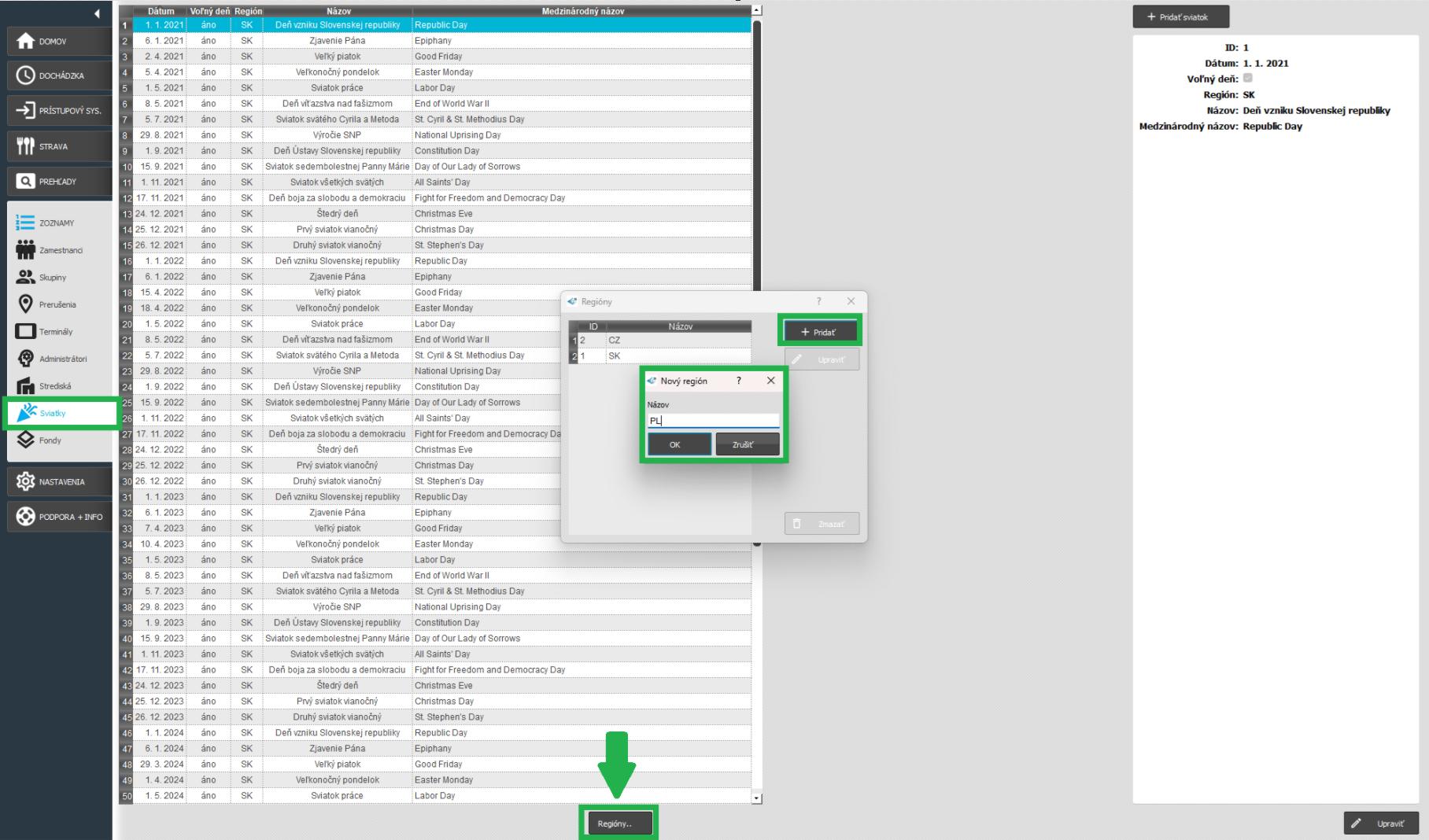Povoliť regióny pre sviatky - vo sviatkoch - regióny