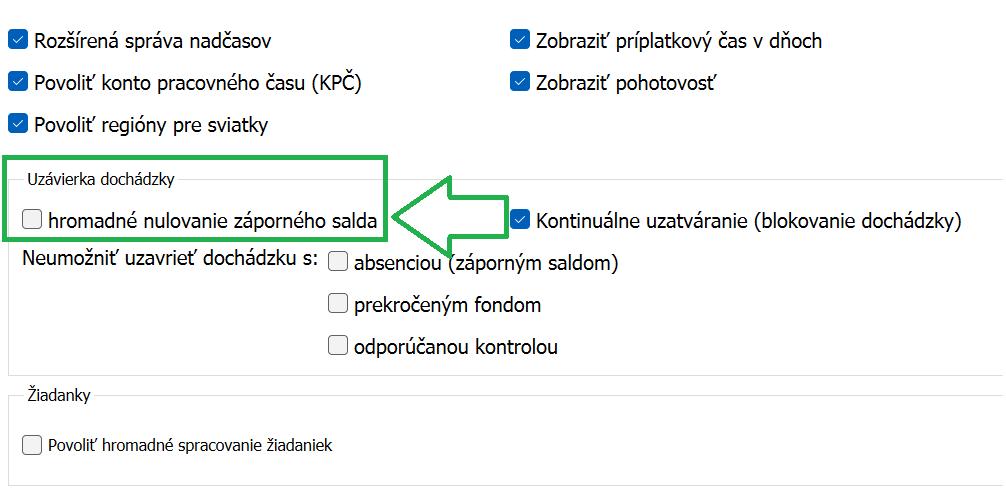 Uzávierka dochádzky - v nastaveniach skupiny