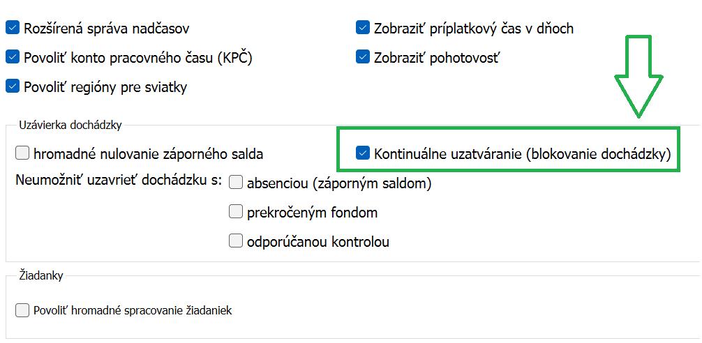 Kontinuálne uzatváranie dochádzky