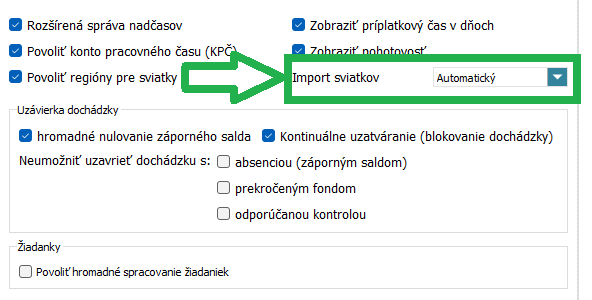 Režim automatického importu sviatkov