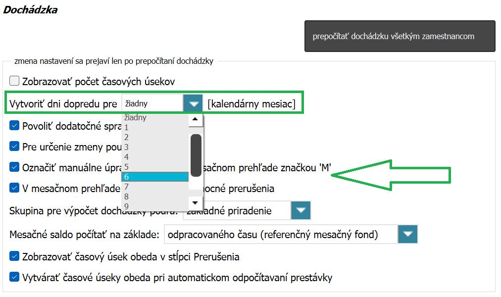 Vytvoriť dni dopredu pre 6 mesiacov