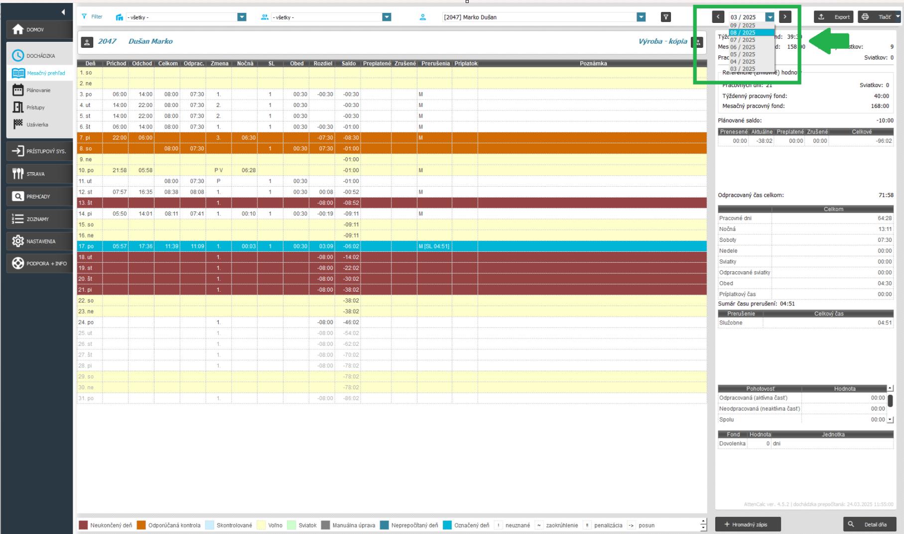 Vytvoriť dni dopredu pre 6 mesiacov - v mesačnom prehľade