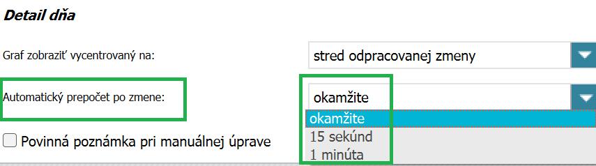 Nastavenie časového úseku pre automatický prepočet po zmene v dochádzke