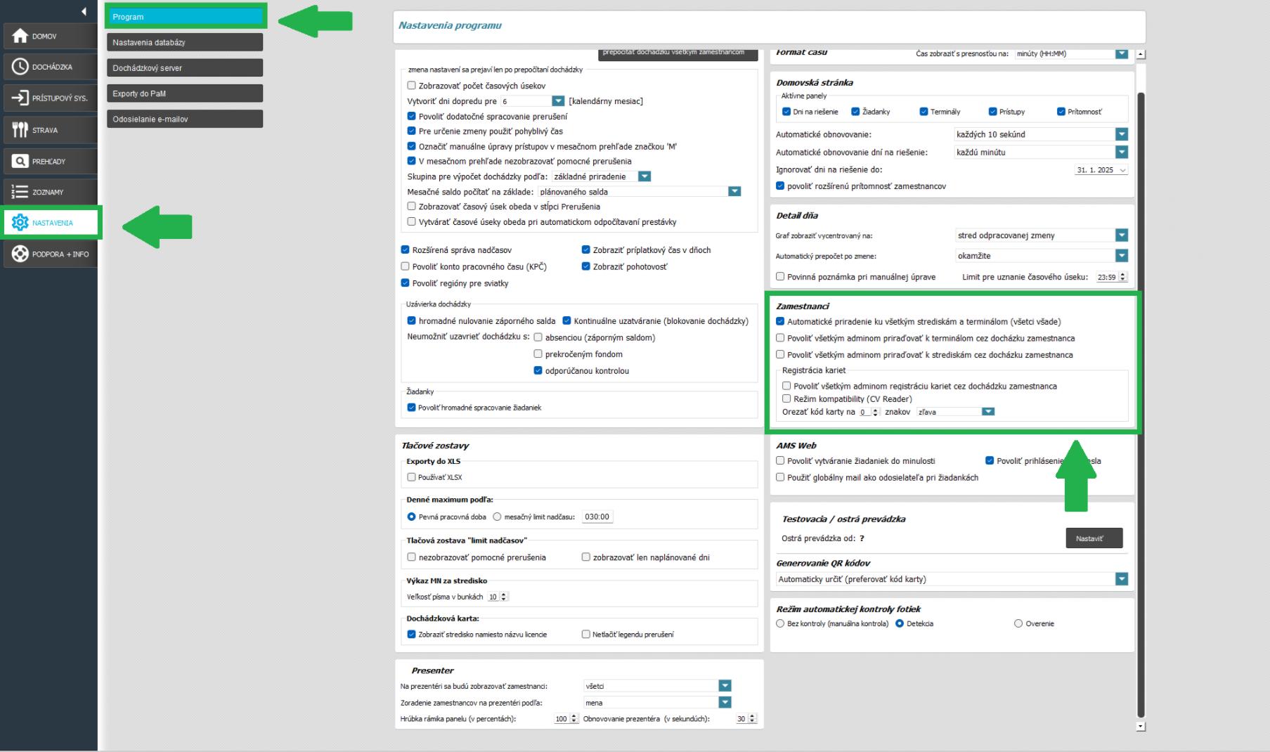 Nastavenia - Program - Zamestnanci