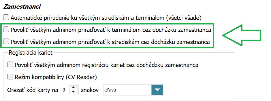 Povoliť všetkým adminom priraďovať  k terminálom/strediskám