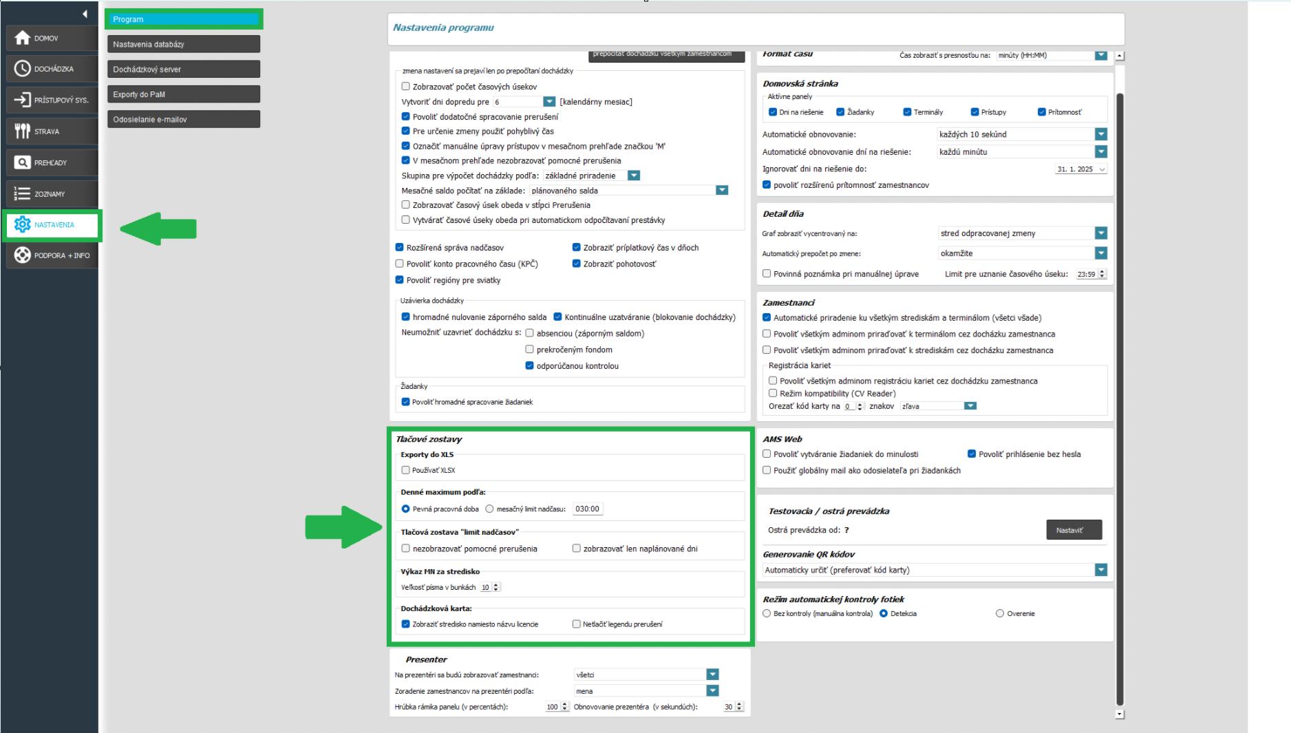 Nastavenia - Program - Tlačové zostavy