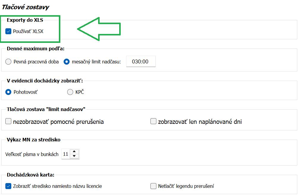 Nastavenia - Program - Tlačové zostavy - Exporty do XLS