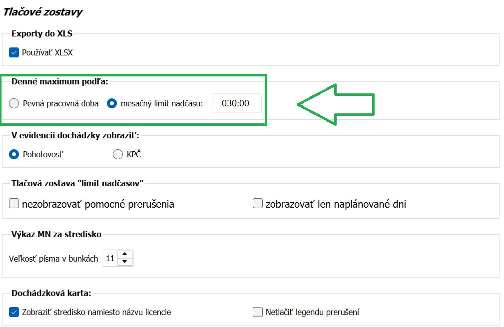 Nastavenia - Program - Tlačové zostavy - Denné maximum podľa