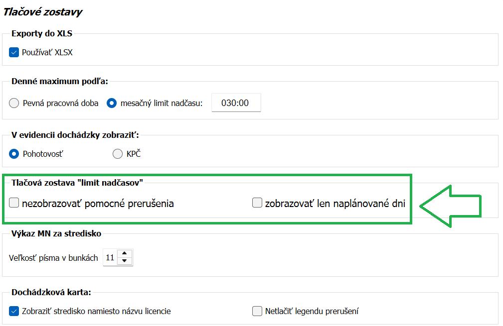 Nastavenia - Program - Tlačové zostavy - Tlačová zostava Limit nadčasov