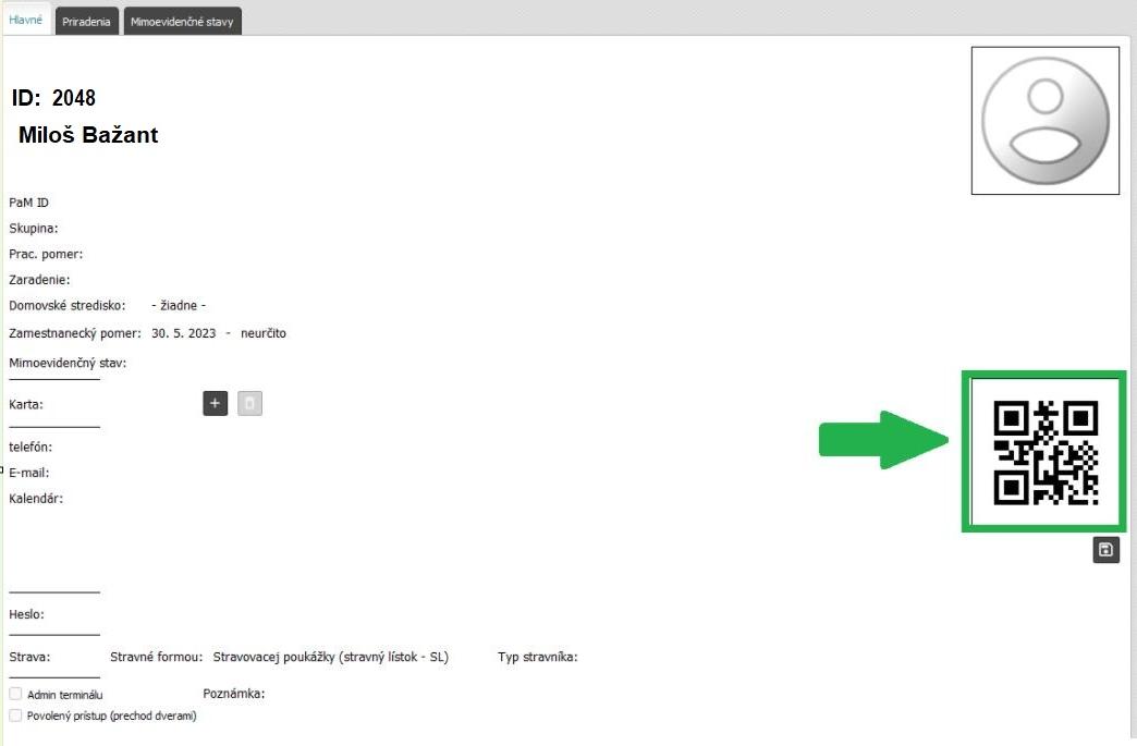 QR kód v karte zamestnanca