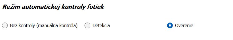 Nastavenia - Program - Ďalšie nastavenia - Režim automatickej kontroly fotiek