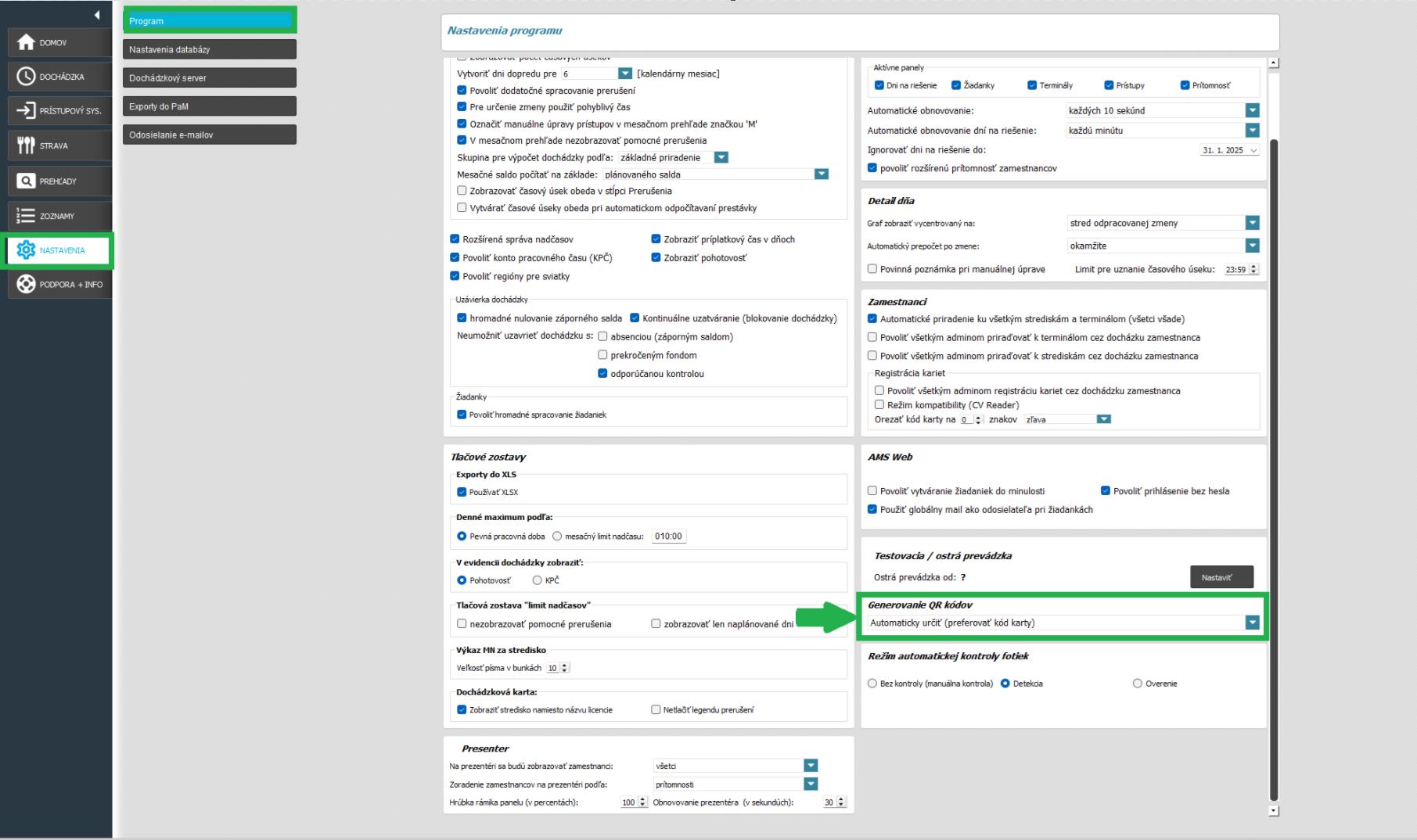 Nastavenia - Program - Ďalšie nastavenia - AMS Web - Generovanie QR kódov