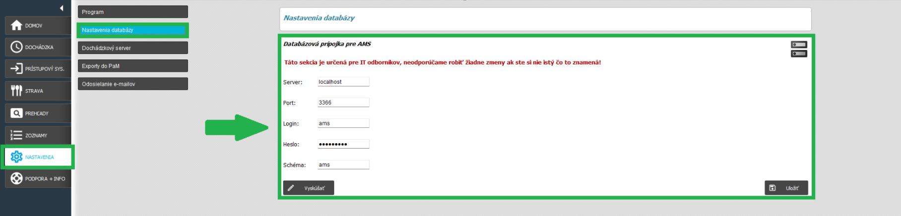 Nastavenia - Nastavenia databázy