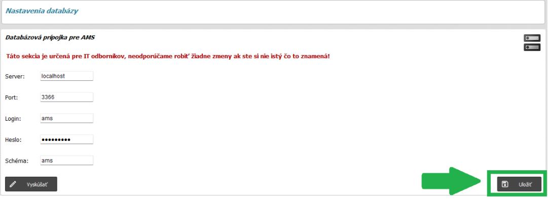 Nastavenia - Nastavenia databázy - uložiť